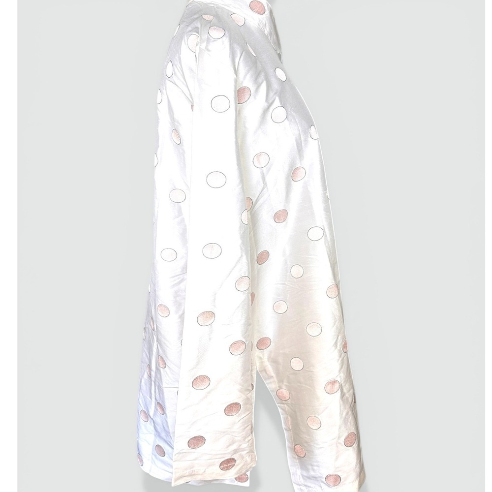 Mariko NWT Silk Duster Jacket SZ XL White Pink Polka Dot Embroidered Long Coat - Picture 3 of 14